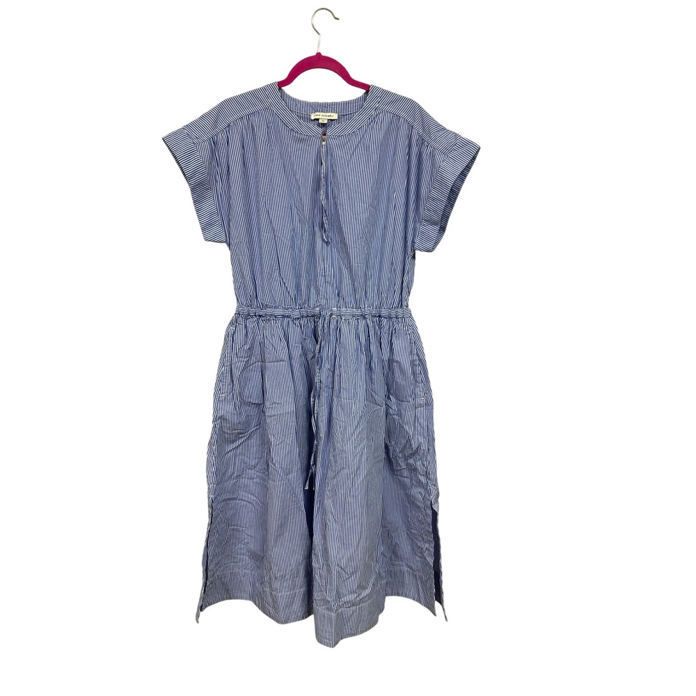 Free Assembly Womens Striped Blue White Cotton Zip Front Midi Dress Size M 8-10